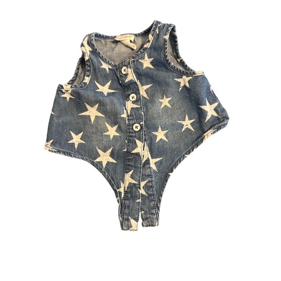 Cat & Jack Baby Infant Denim Tie Front Tank Top Star Design Buttons Sz 3/6 M - Picture 3 of 5